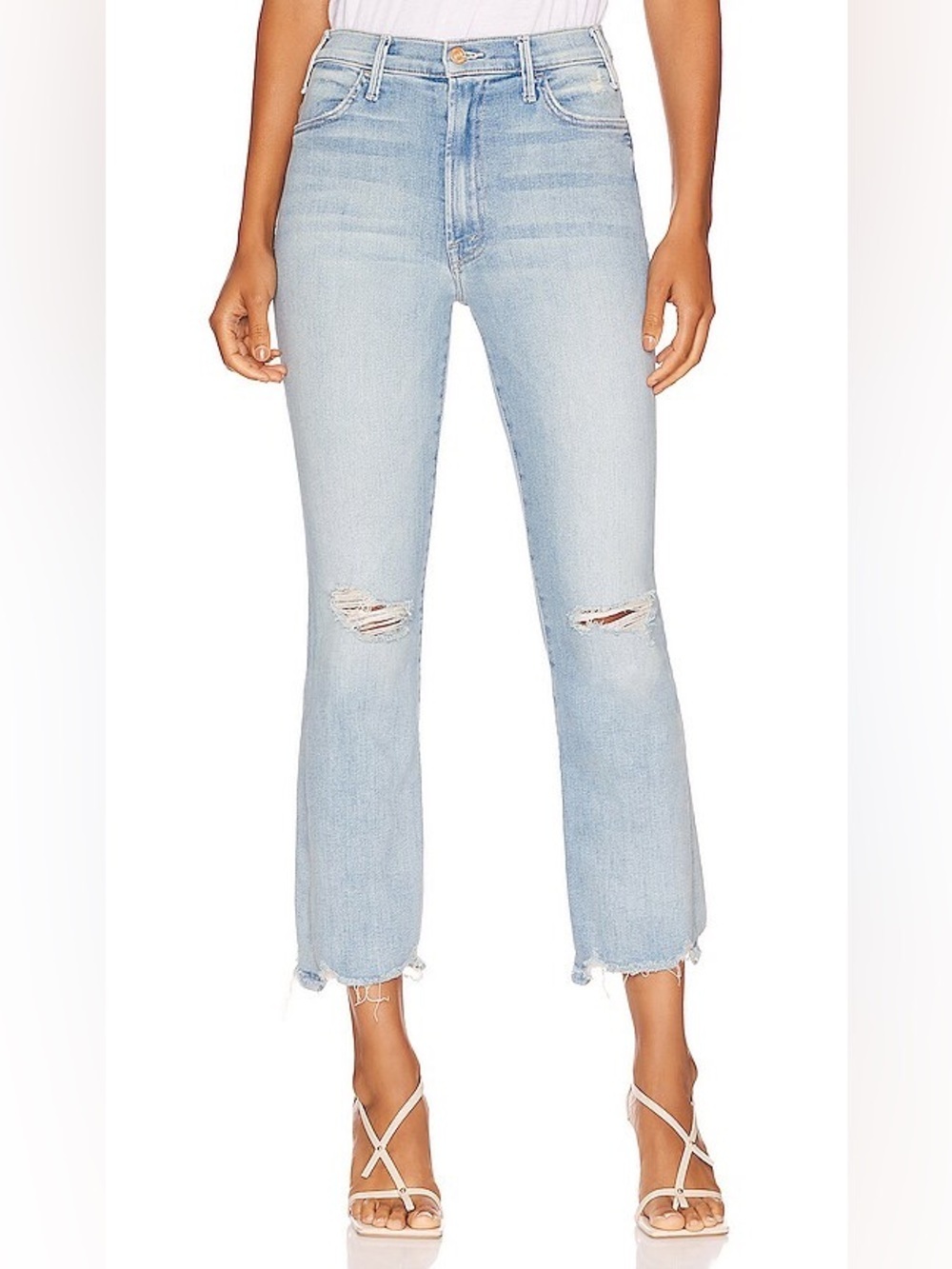 MOTHER The Hustler Ankle Chew Crop Flare Jeans Petal Plucker Denim Women’s 25